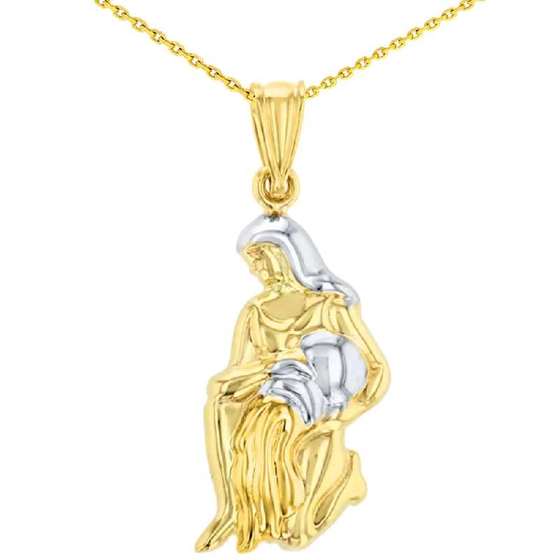 women oversized necklaces -High Polish 14K Yellow Gold Aquarius Zodiac Sign Charm Pendant with Chain Necklace