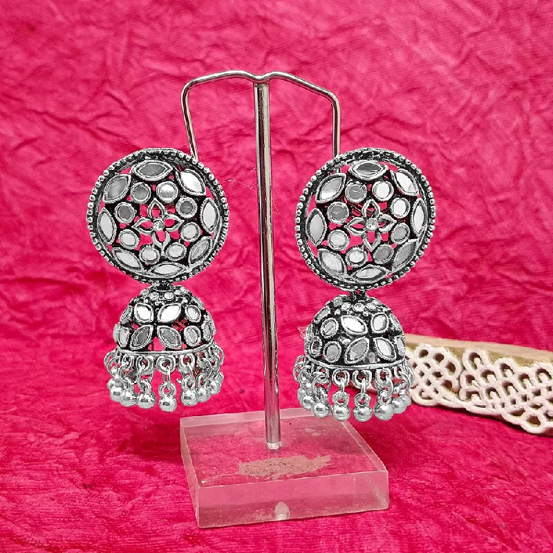 women leaf earrings -Bhavi Jewels Oxidised Plated Mirror Work Jhumki Earrings