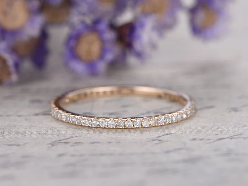 women oval diamond engagement rings -micro pave diamond engagement ring,Full eternity wedding bands women,14k rose gold bridal ring,stackable band,custom made fine jewelry,Thin