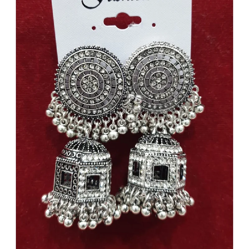 women diamond stud earrings -Sofine Oxidised Plated Jhumki Earrings