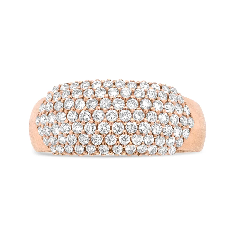 women engagement rings with side stones -18K Rose Gold 1.00 Cttw Diamond Multi Row Dome Band Ring