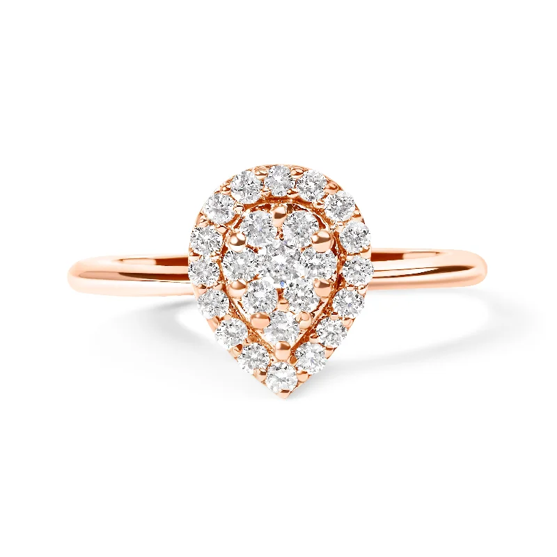 women rose gold engagement rings -10K Rose Gold 3/8 Cttw Round-Cut Diamond Pear Promise Ring