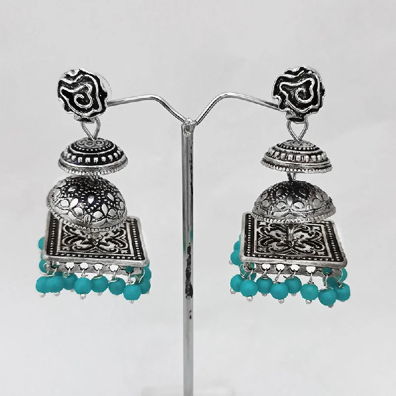 women square earrings -Kriaa Beads Silver Plated Jhumki Earrings