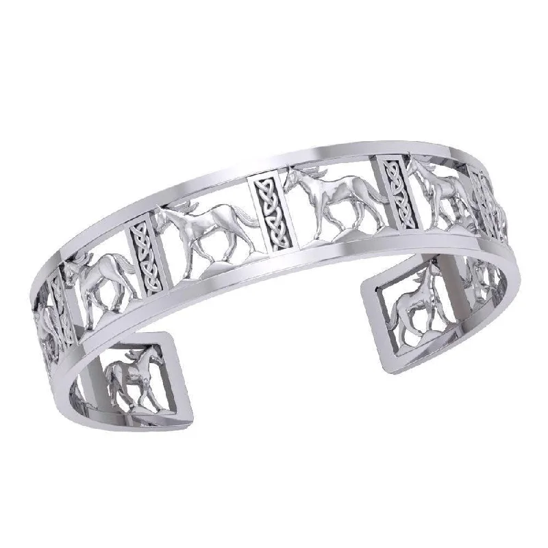 women romantic bangles -Celtic Horse Equestrian Silver Cuff Bracelet TBA277