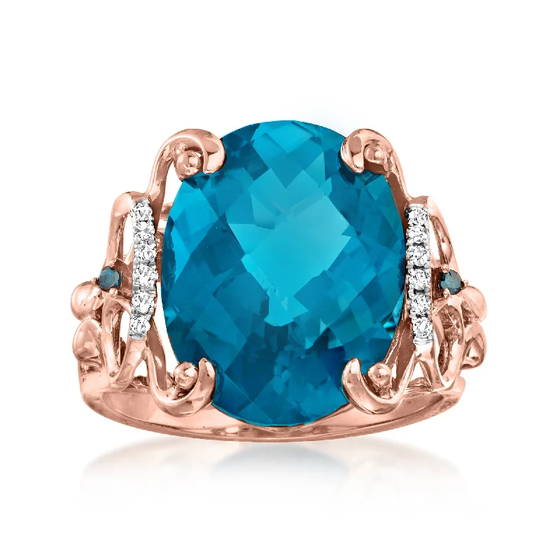 women blue sapphire engagement rings -Ross-Simons London Blue Topaz Ring With Blue and White Diamond Accents in 14kt Rose Gold