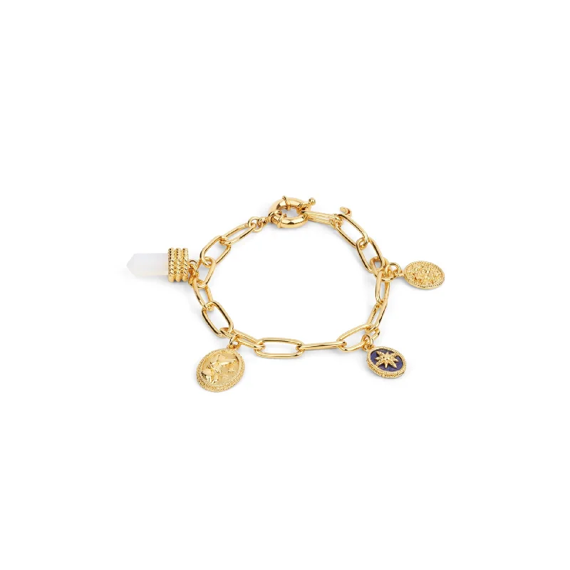 women gold bangles set -Gold Plated Bracelet with Opalite Charms