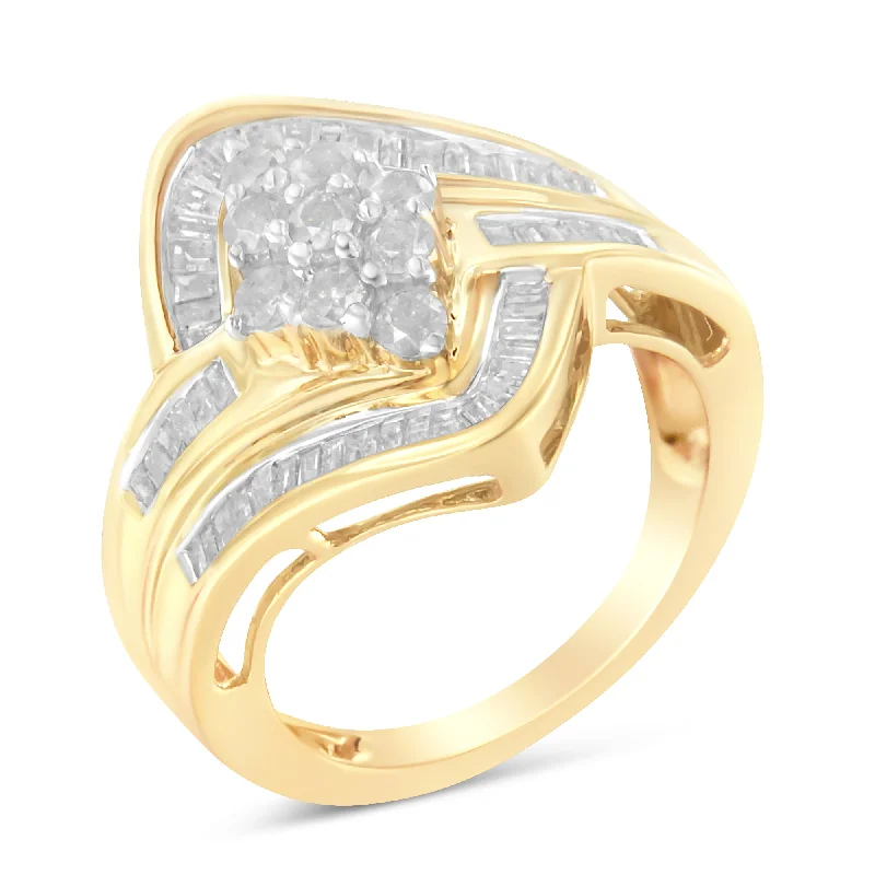 women gold engagement rings -10K Yellow Gold Diamond Bypass Cluster Ring