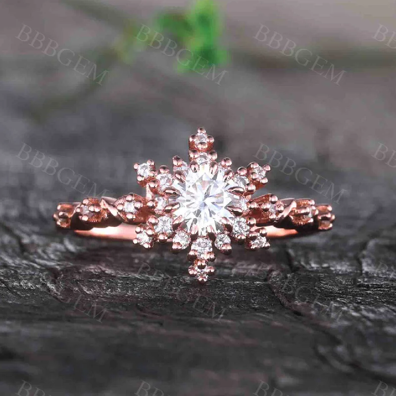 women white gold engagement rings -0.5CT Round Cut Moissanite Engagement Ring Solid Rose Gold Moissanite Wedding Band