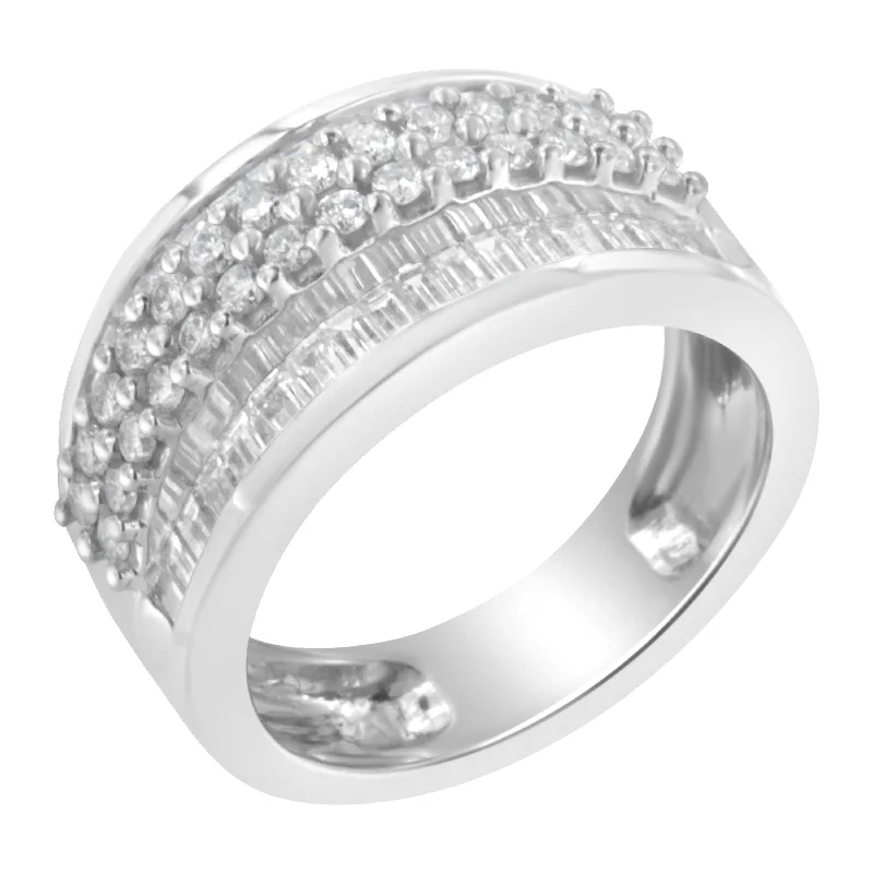 women cushion engagement rings -14K White Gold Round and Baguette Diamond Ring