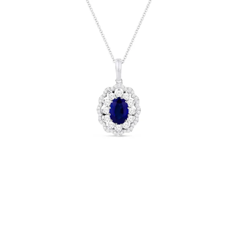 women designer necklaces -Oval Diamond and Sapphire Necklace