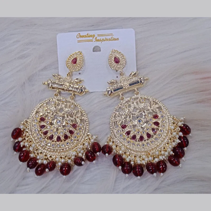 women dainty earrings -Om Creation Gold Plated Kundan Stone And Beads Dangler Earrings