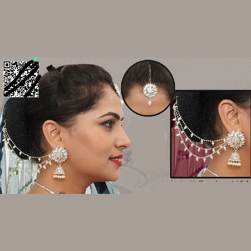 women silver drop earrings -Abhinandan Kundan Stone And Pearl Kanchain Jhumki Earrings