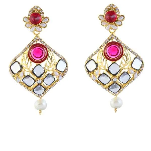 women hoop and stud earrings -Kriaa Stone Meenakari Gold Plated Dangler Earrings - 1306001