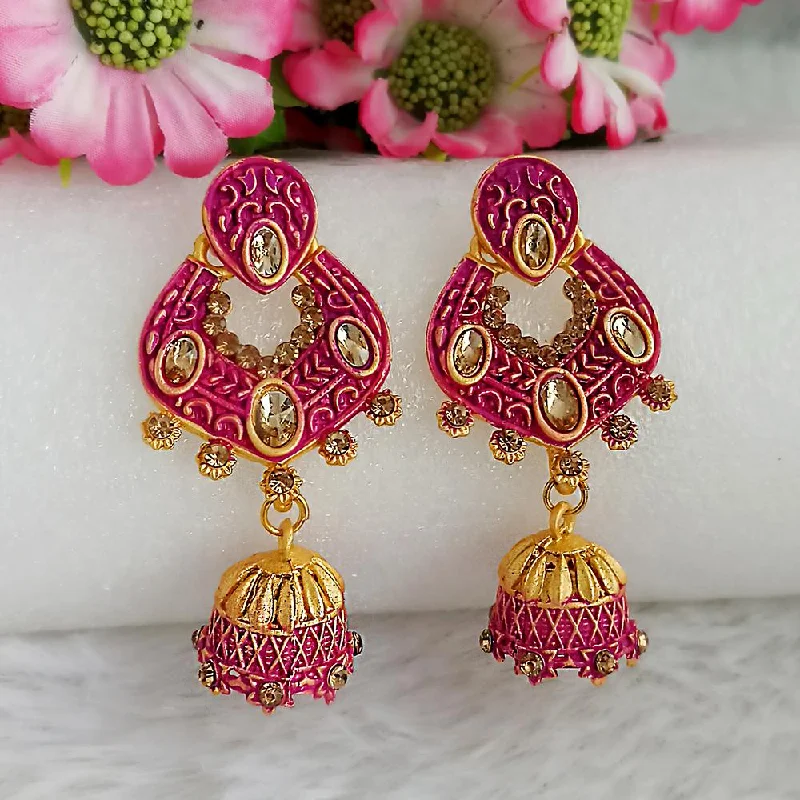 women elegant earrings -Woma Gold Plated Purple Dangler Meenakari Earrings - 1318067A