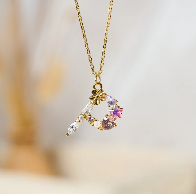 women birthstone necklaces -Initial - P