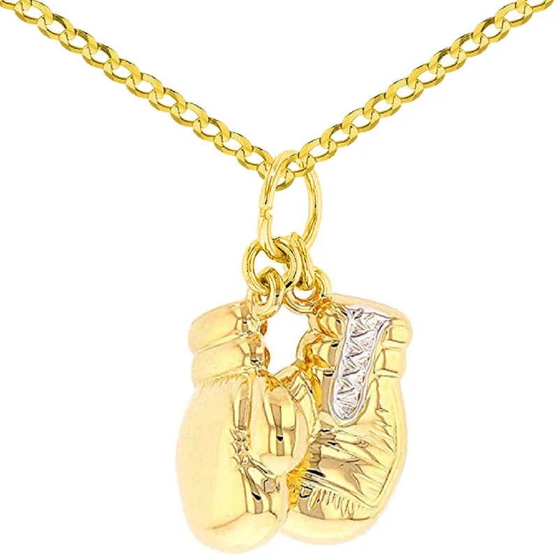 women oversized necklaces -High Polish 14k Yellow Gold 3D Boxing Gloves Charm Sports Pendant Cuban Chain Necklace