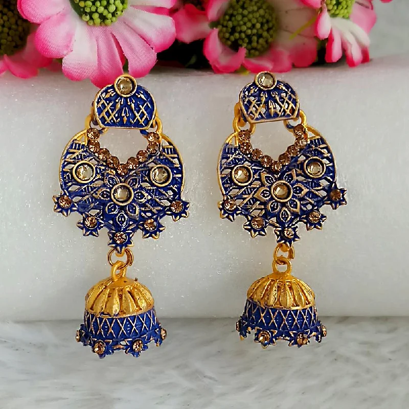 women pearl drop earrings -Woma Gold Plated Blue Dangler Meenakari Earrings - 1318065E