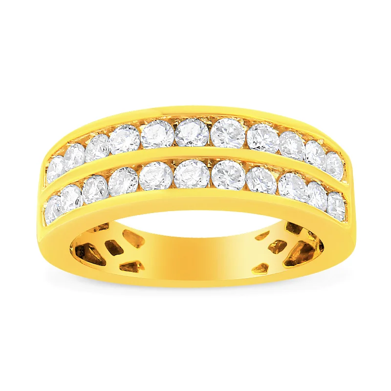 women vintage diamond engagement rings -10K Yellow Gold Two-Row Diamond Band Ring