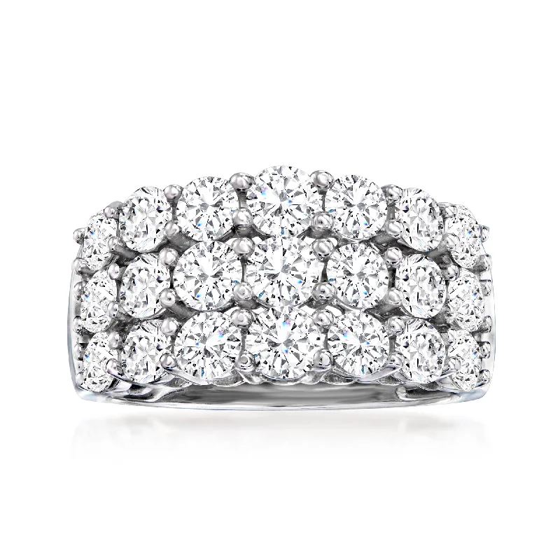 women cushion engagement rings -Ross-Simons Diamond 3-Row Ring in 14kt White Gold