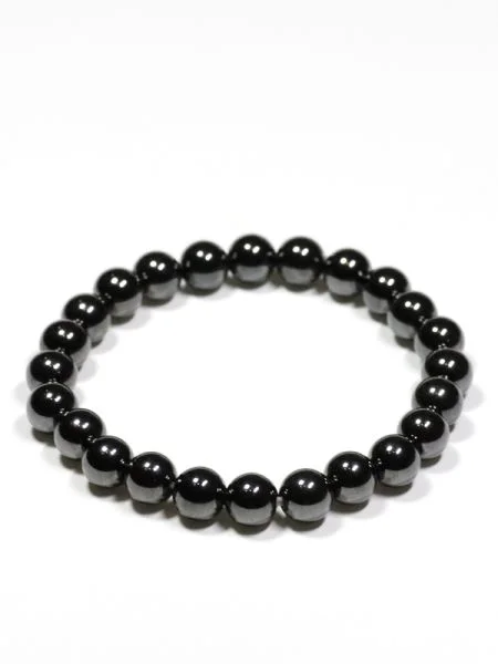 women hammered bangles -8mm Hematite Beads Bracelet