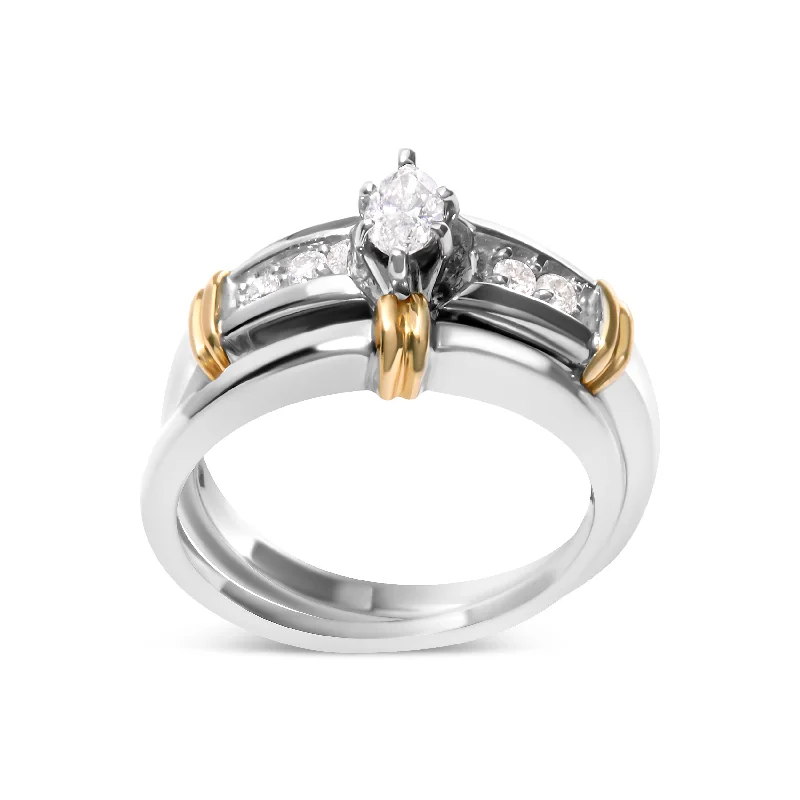 women two-tone engagement rings -14K Yellow and White Gold 1/3 Cttw Marquise Diamond Cocktail Engagement Ring Set