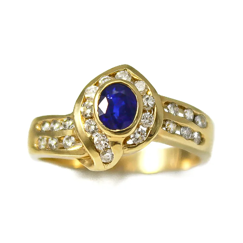 women stackable gemstone rings -14K Yellow Gold Wrapped Sapphire and Diamond Ring