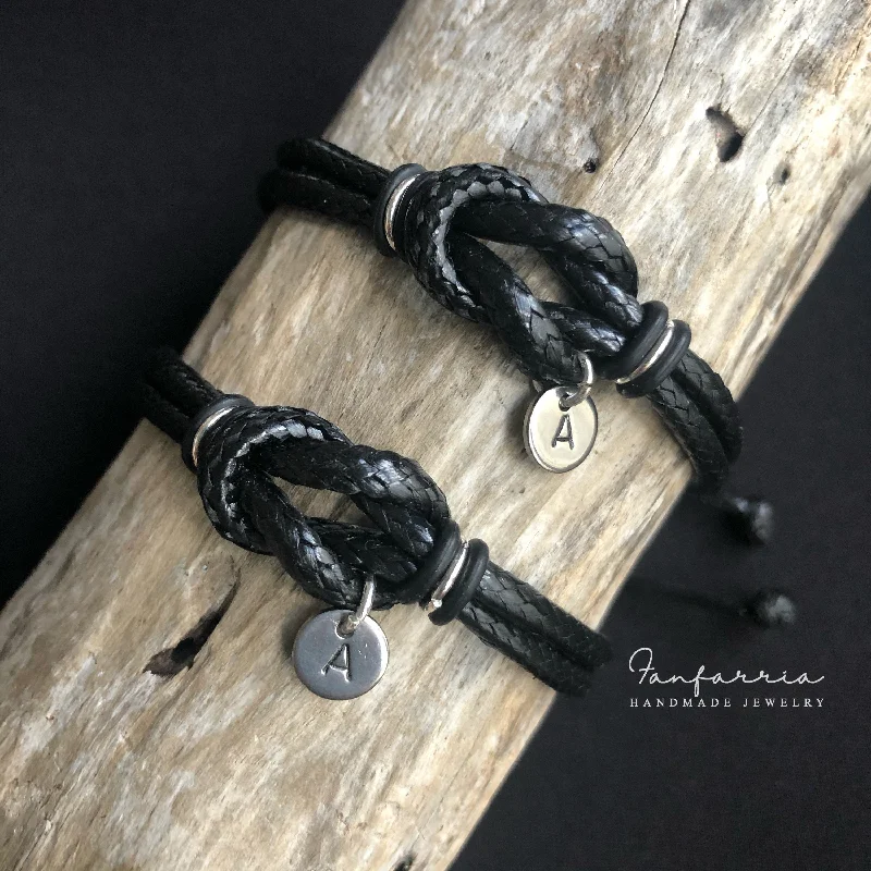 women statement bracelets -Sanibel II Couple Bracelets, Black Personalized, His and Hers, Distance, Love Knot, Anniversary gift, Matching Bracelet