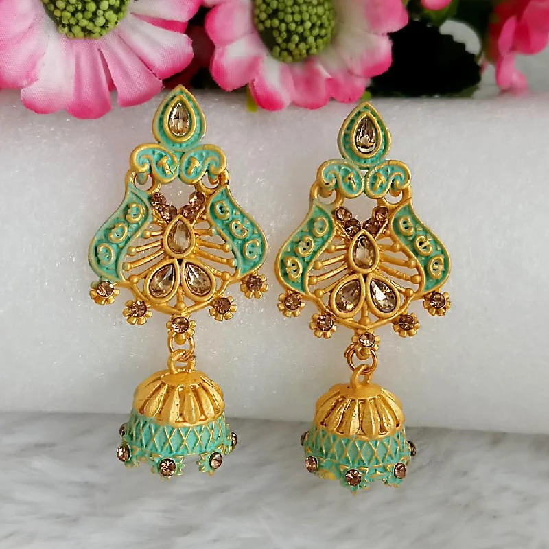 women teardrop earrings -Woma Gold Plated Green Dangler Meenakari Earrings - 1318066B