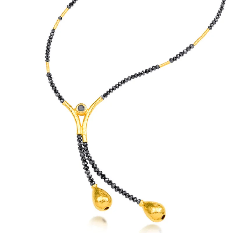 women long pendant necklaces -ARA 24k Black Diamond Y Necklace