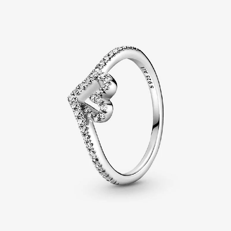 women cushion diamond rings -PANDORA : Sparkling Wishbone Heart Ring