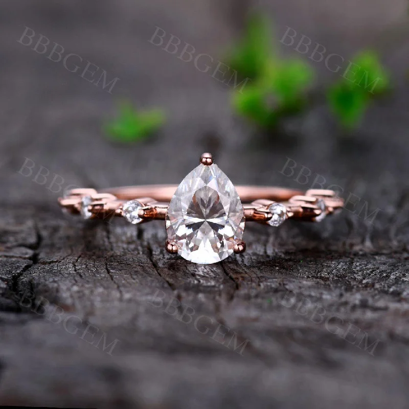 women custom wedding bands -1.3CT Moissanite Engagement Ring Dainty Wedding Band in Rose Gold