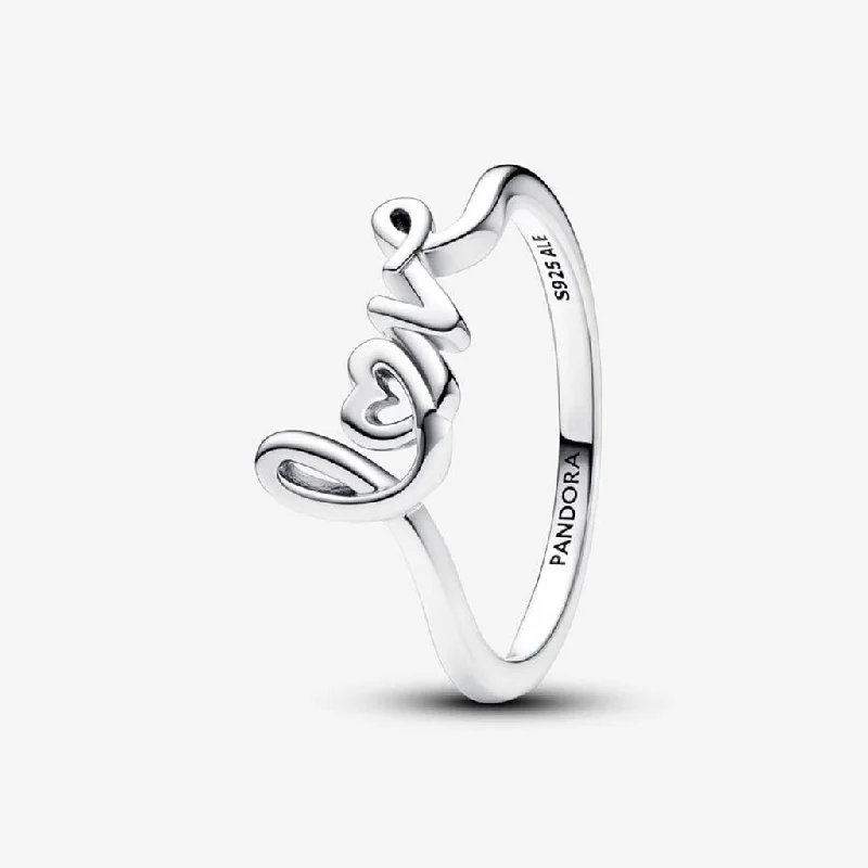 women classic solitaire rings -PANDORA : Handwritten Love Ring - Sterling Silver