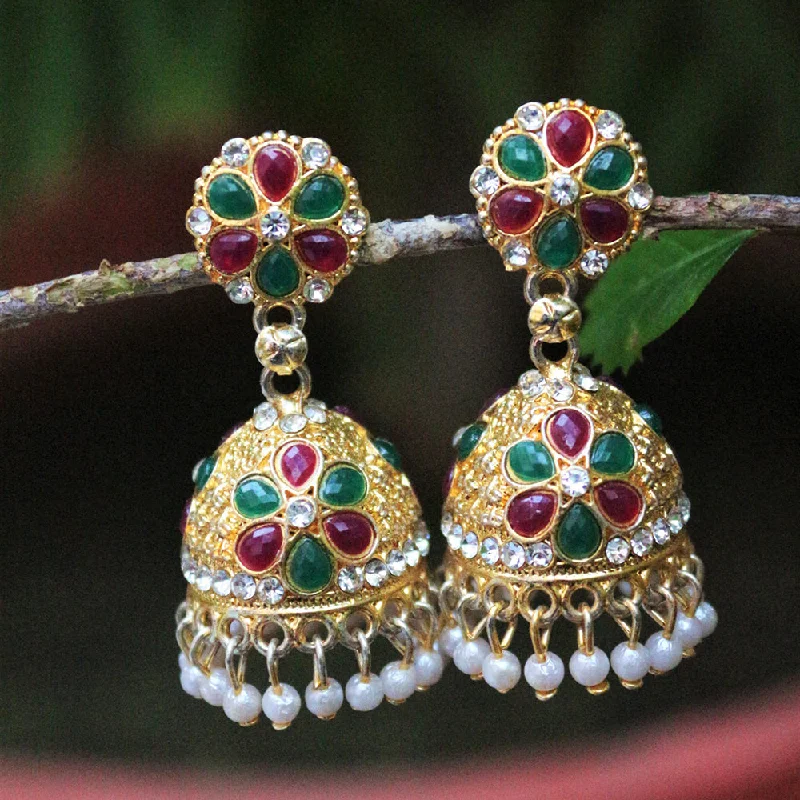 women geometric earrings -H K Fashion Gold Plated Pota Stone And Beads Jhumki Earrings