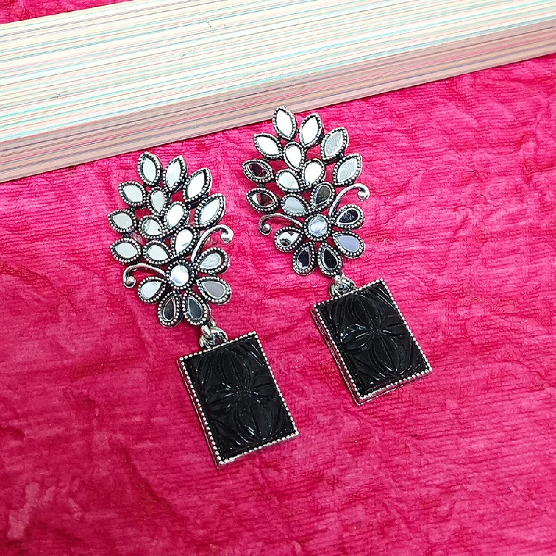 women oversized earrings -Bhavi Jewels Oxidised Plated Mirror Work Earrings