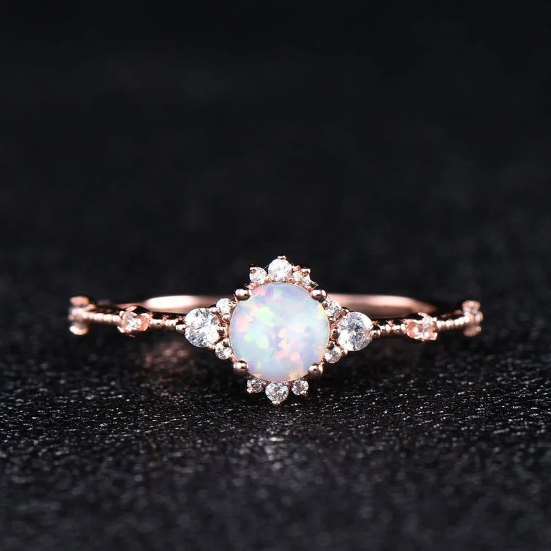 women luxury engagement ring sets -14K/18K Opal Engagement Ring Minimalist LC001