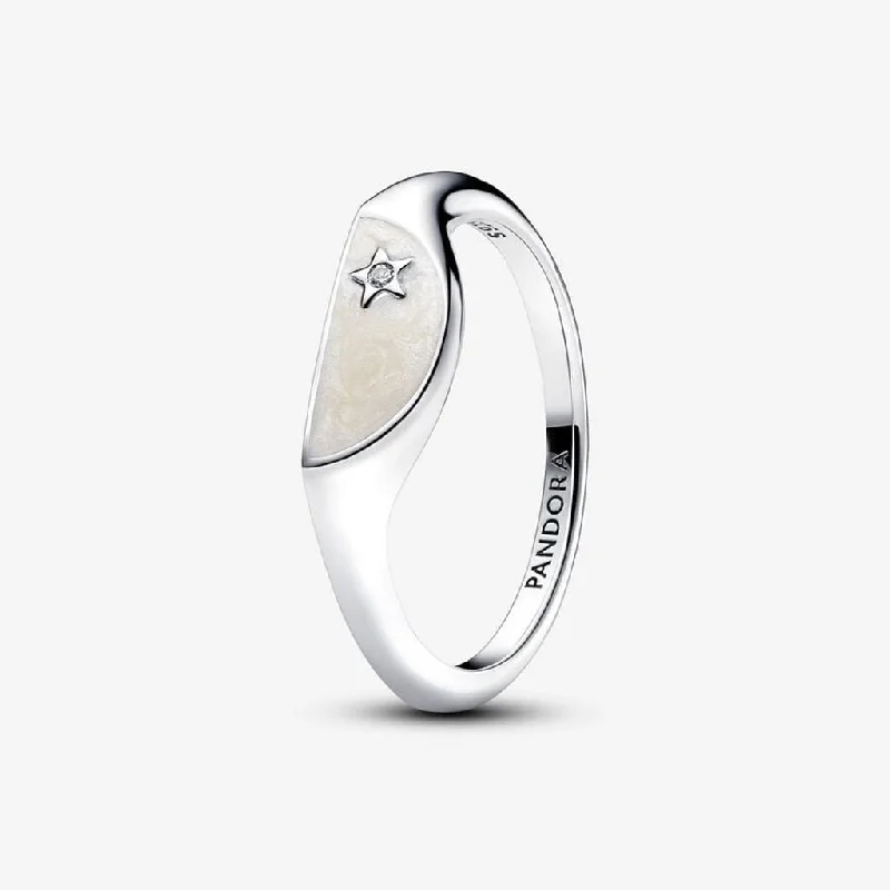 women yellow gold rings -PANDORA : Pandora ME Halved Enamel Signet Ring -Silver