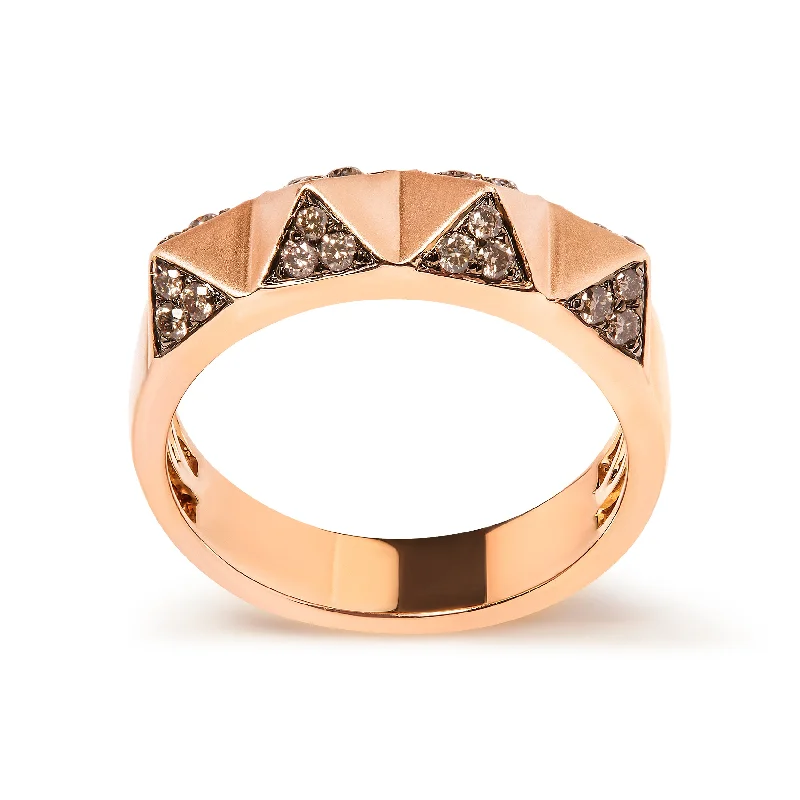 women floral engagement rings -14K Rose Gold 1/4 Cttw Brown Diamond Pyramid Band Ring- Size 7