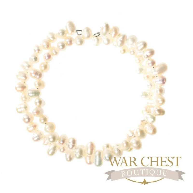 women romantic bangles -White Pearl Memory Wire Bracelet