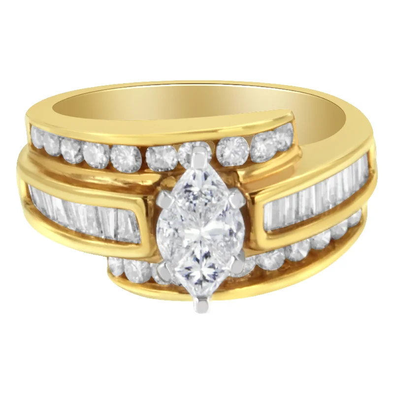 women halo engagement rings -14KT Two-Toned Diamond Cocktail Ring