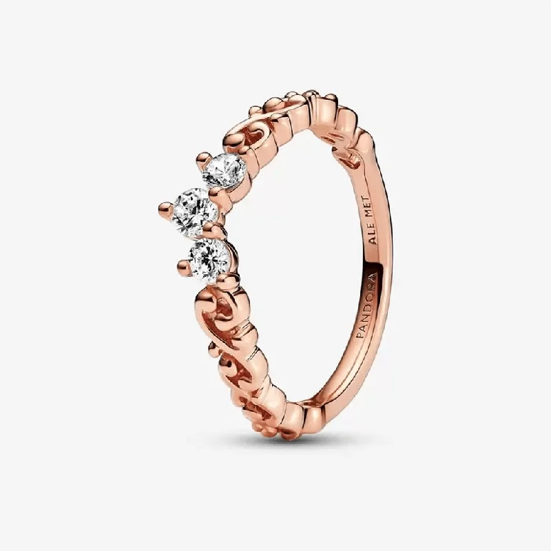 women wide band rings -PANDORA : Regal Swirl Tiara Ring - Rose Gold Plated