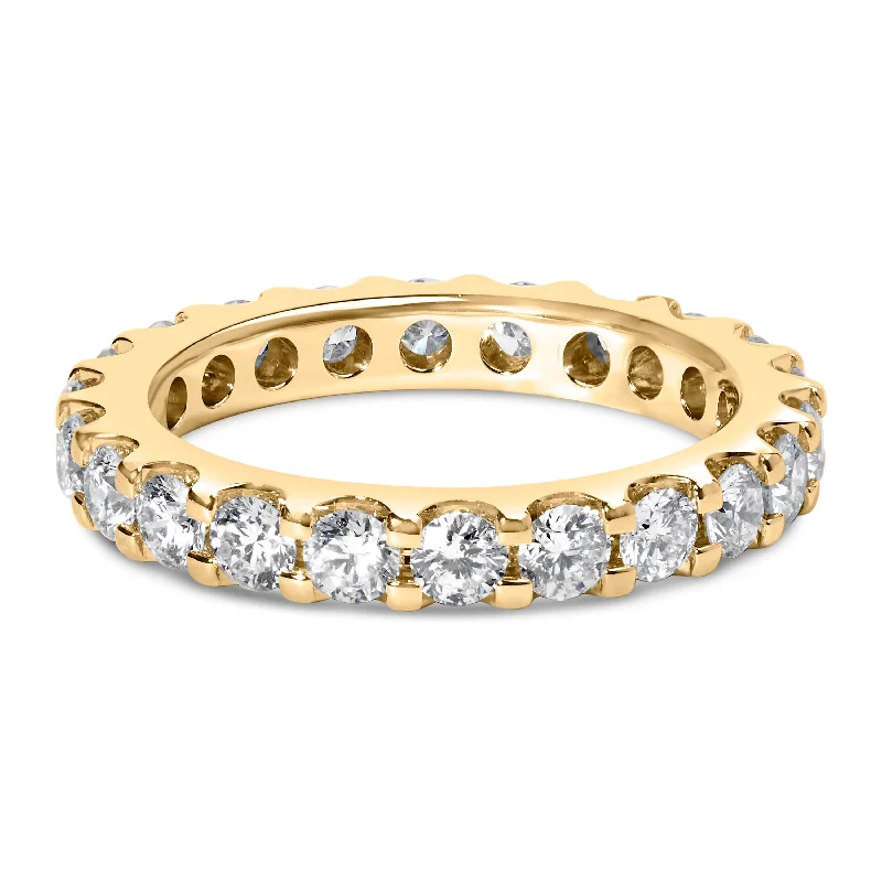 women luxury engagement ring sets -14K Yellow Gold Shared Prong Set Round Diamond Eternity Band Ring