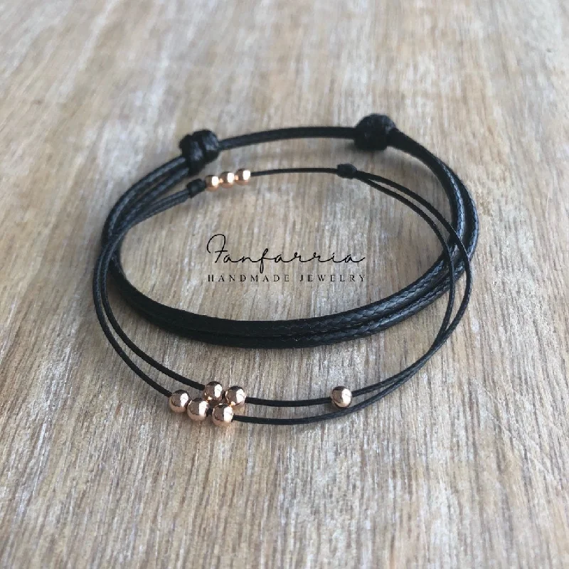 women adjustable bangles -Amelia Rose Gold Bead Black Couple Bracelets