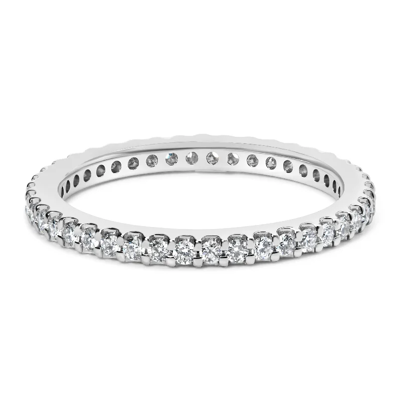 women moissanite engagement rings -14K White Gold Shared Prong Set Round Diamond Eternity Band Ring