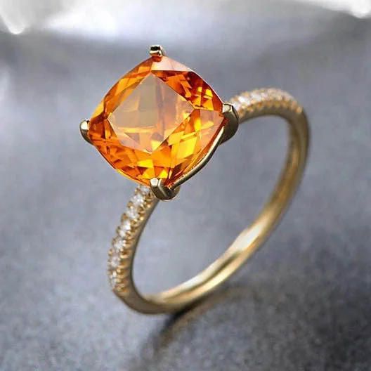 women princess diamond engagement rings -cushion cut 1.65ct citrine ring,14K yellow gold citrine engagement ring,SI-H 0.14ct South African diamond ring,Deco wedding promise ring