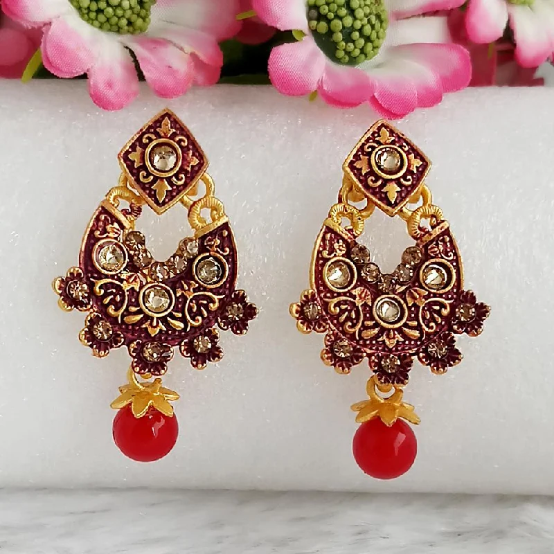 women twisted earrings -Woma Gold Plated Maroon Dangler Meenakari Earrings - 1318058D