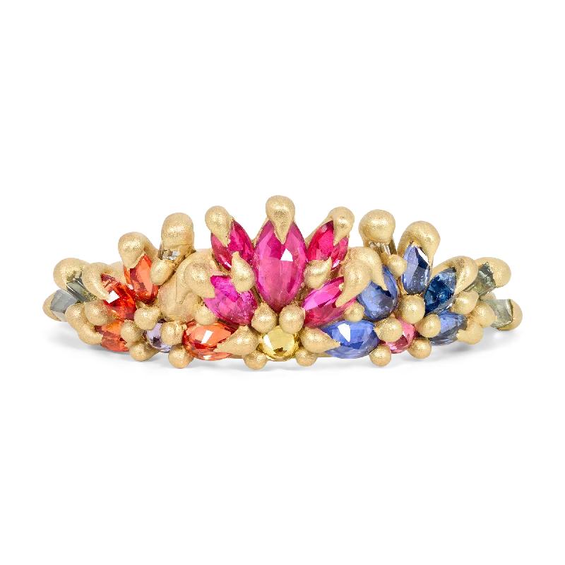 women wide band wedding rings -Rainbow Daisy Garland Petal Ring - Made to Order