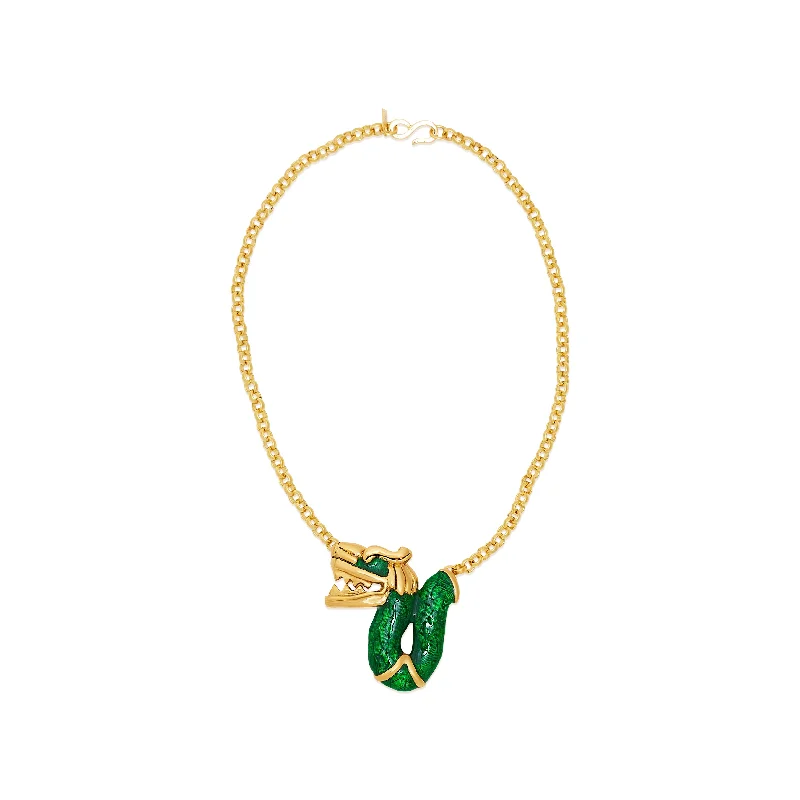 women matching necklaces -Transparent Green & Gold Dragon Pendant Necklace