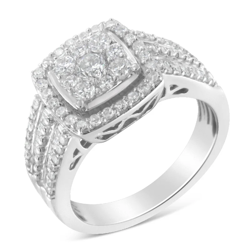 women men’s solitaire engagement rings -10K White Gold Diamond Cluster Ring