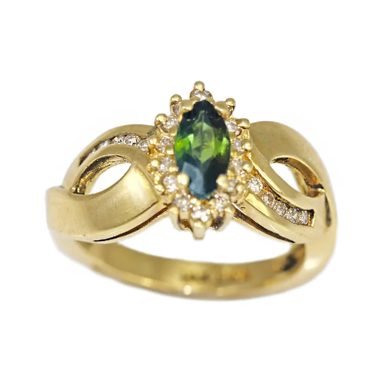 women delicate rings -SPECIAL ORDER - 14K Yellow Gold Marquise Emerald and Diamond Ring