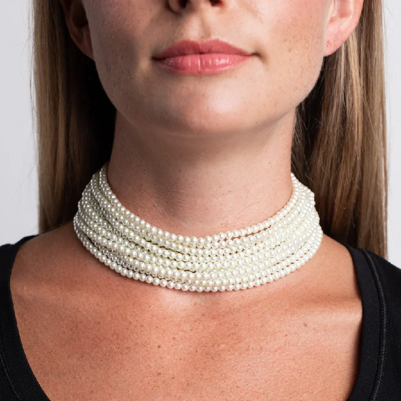 women gemstone drop necklaces -Pearl Choker Necklace